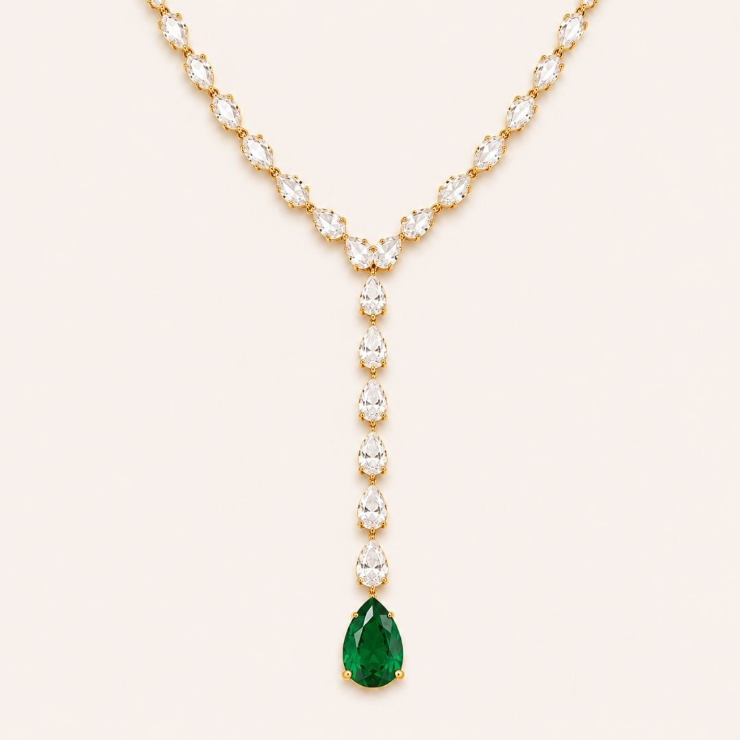 The Amara Pear Drop Necklace in Yellow Gold