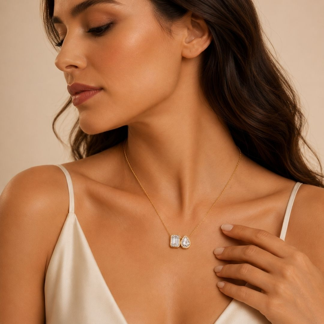 The Bloom Toi-et-Moi Diamond Necklace — model view