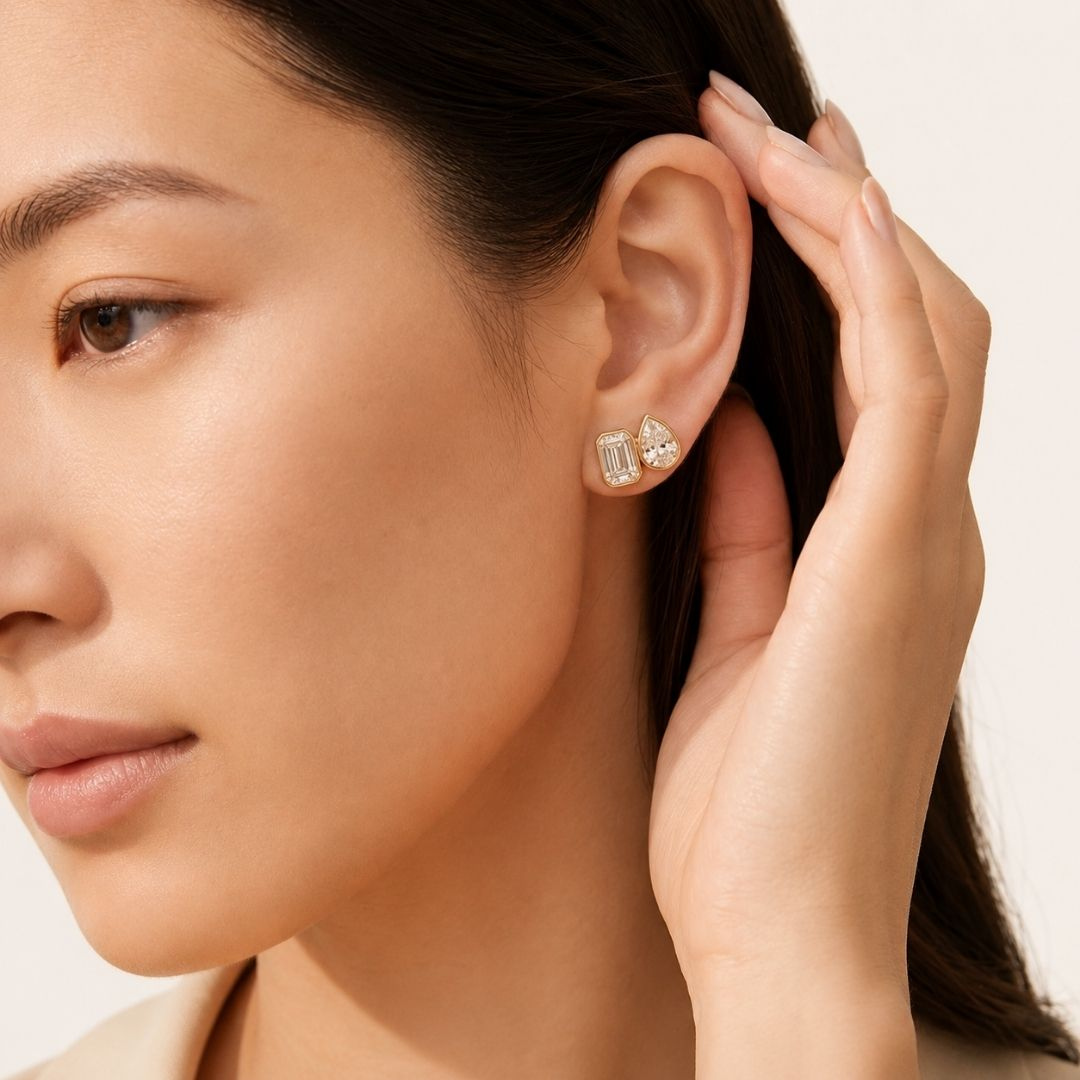The Bloom Toi-et-Moi Diamond Studs — model view