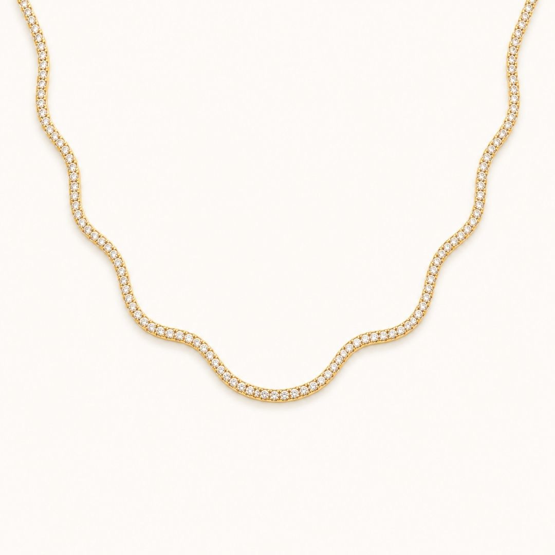 The Bloom Wave Diamond Necklace in Yellow Gold