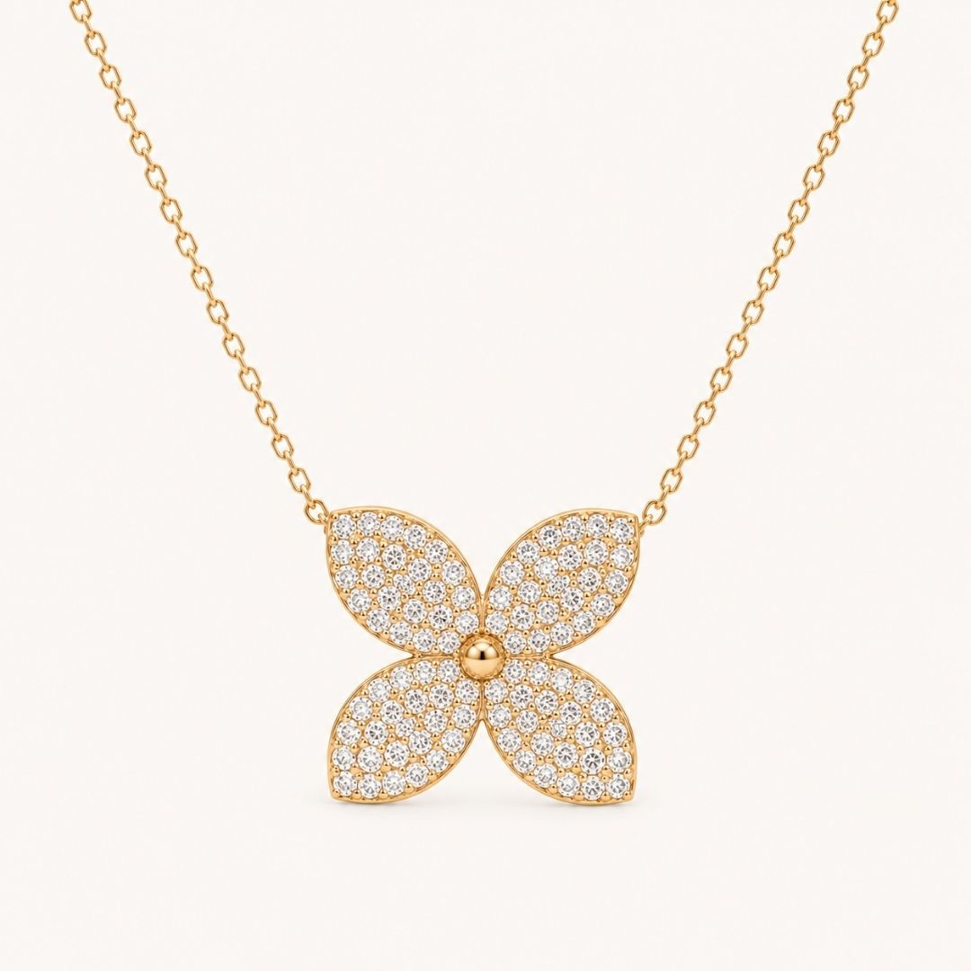 The Diamond Bloom Flower Pendant in Yellow Gold