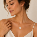 The Diamond Bloom Flower Pendant — model close-up