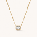 East-West Emerald Bezel Solitaire Diamond Necklace in Yellow Gold