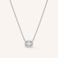 East-West Emerald Bezel Solitaire Diamond Necklace in White Gold