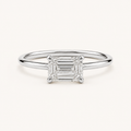 East-West Emerald Solitaire Diamond Ring in White Gold