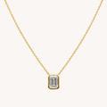 Emerald Bezel Solitaire Diamond Necklace in Yellow Gold