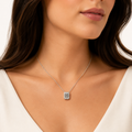 Emerald Bezel Solitaire Diamond Necklace
