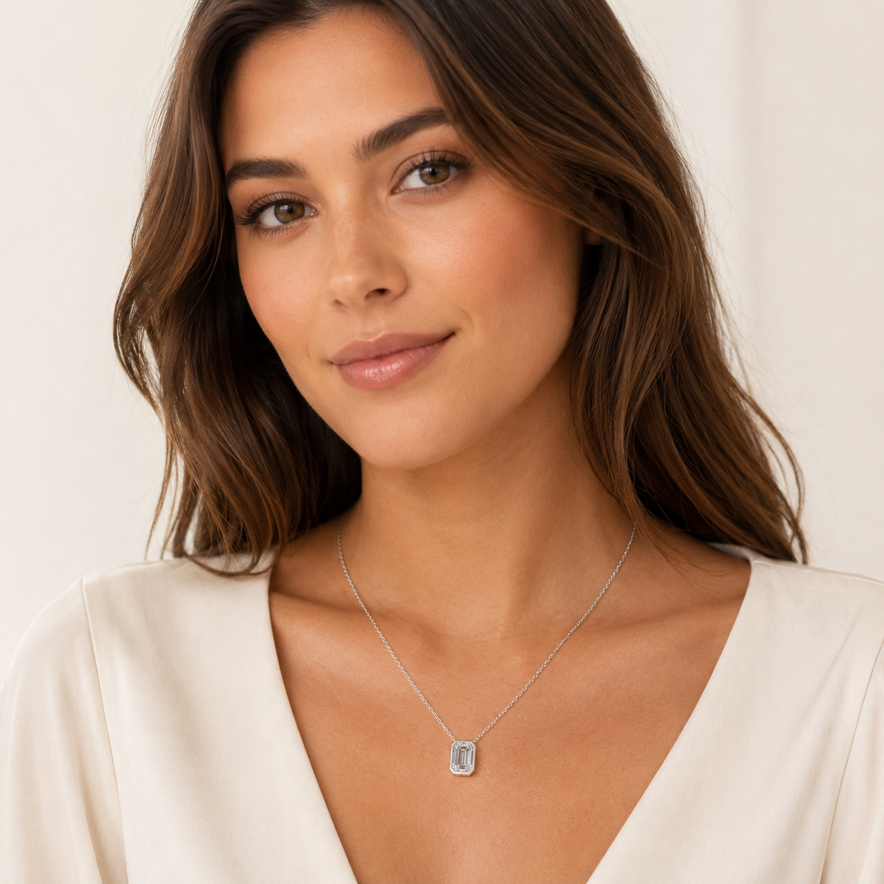 Emerald Bezel Solitaire Diamond Necklace
