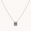 Emerald Bezel Solitaire Diamond Necklace in White Gold