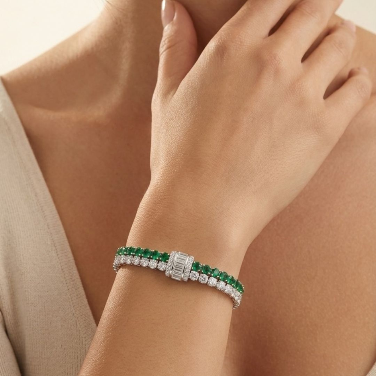 The Emerald Diamond Stack Bangle — model view