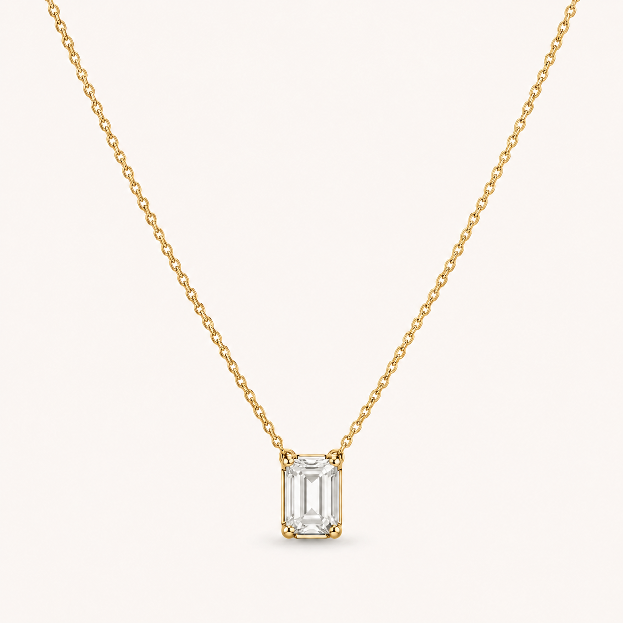 Emerald Solitaire Diamond Necklace in Yellow Gold
