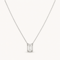 Emerald Solitaire Diamond Necklace in White Gold