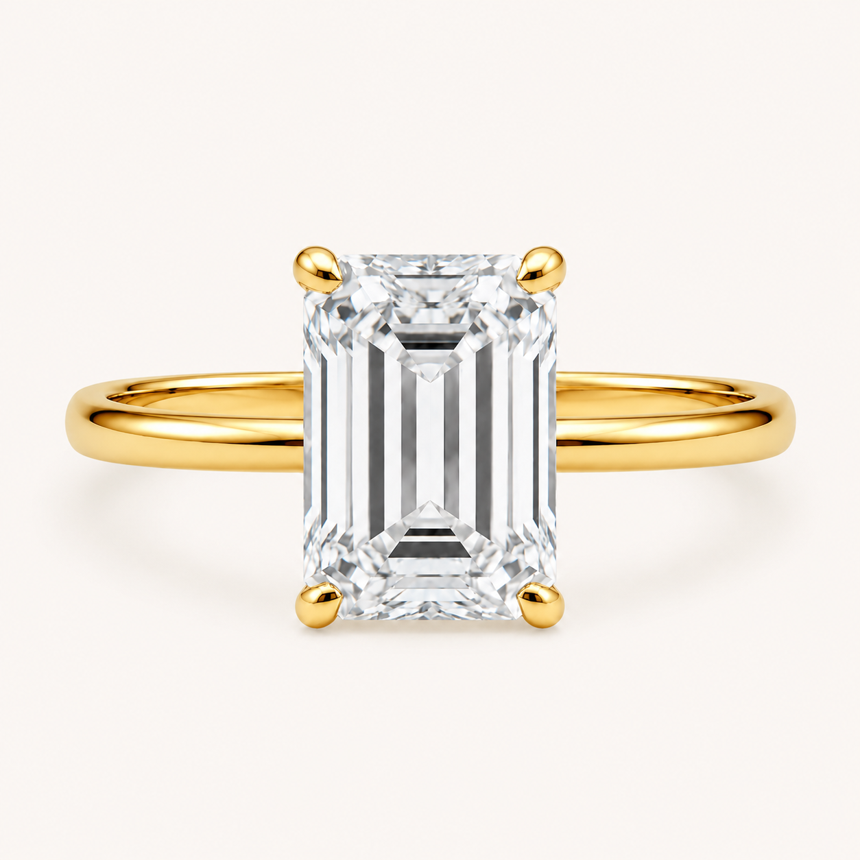 Emerald Solitaire Diamond Ring in Yellow Gold