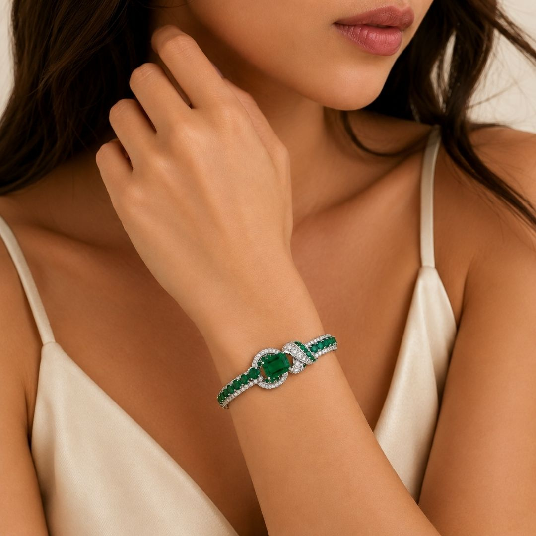 The Emerald Statement Halo Bracelet — model view