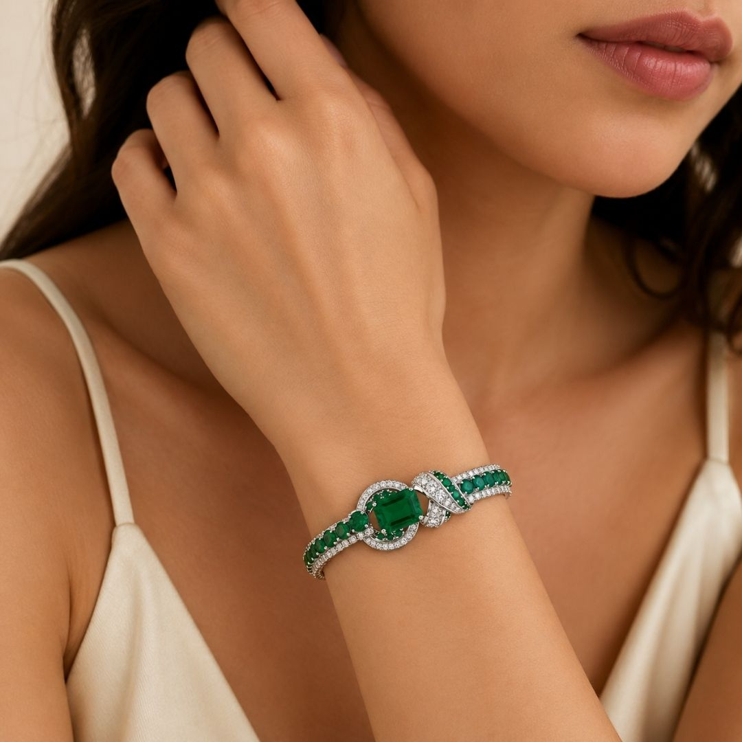 The Emerald Statement Halo Bracelet — model view