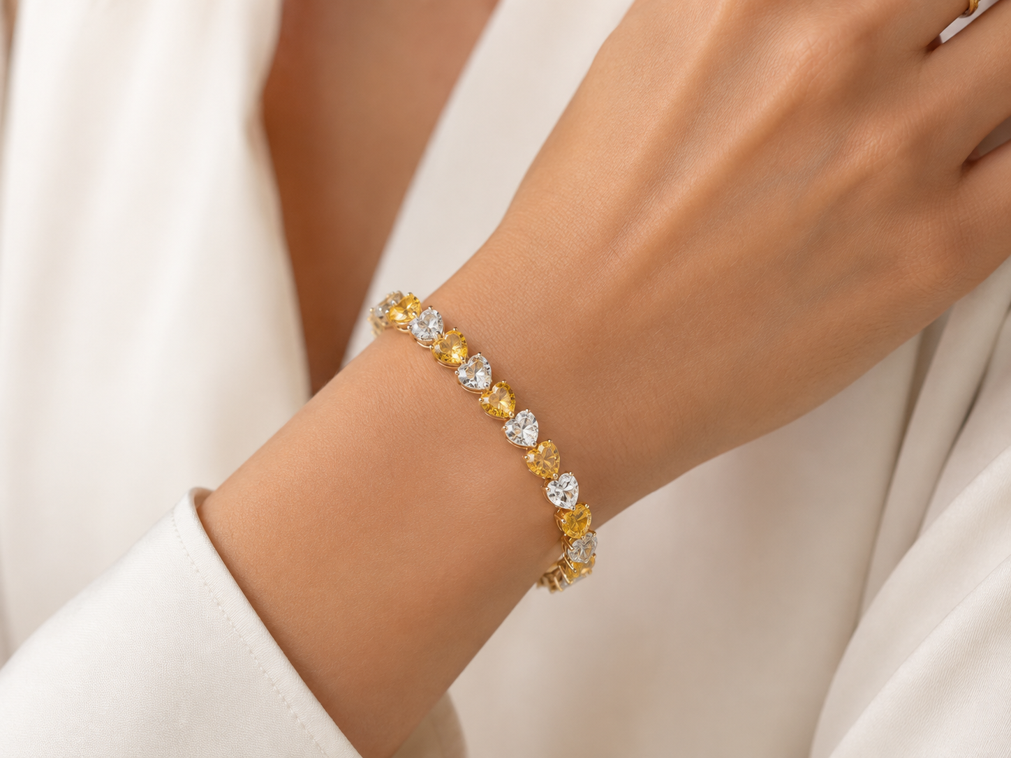Golden Heart Tennis Bracelet