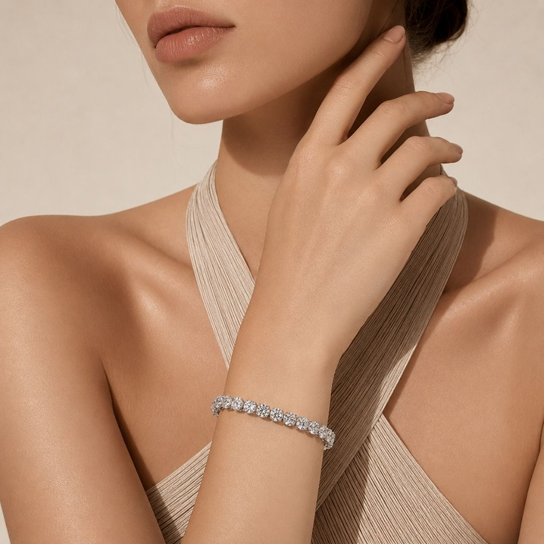 The Infinite Glow Tennis Bracelet — model view