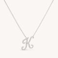 Initial Diamond Pendant Necklace in White Gold