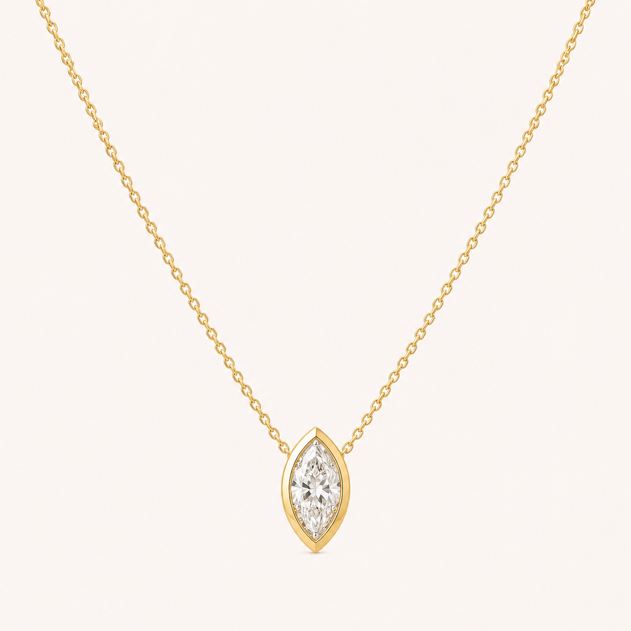 Marquise Bezel Solitaire Diamond Necklace in Yellow Gold
