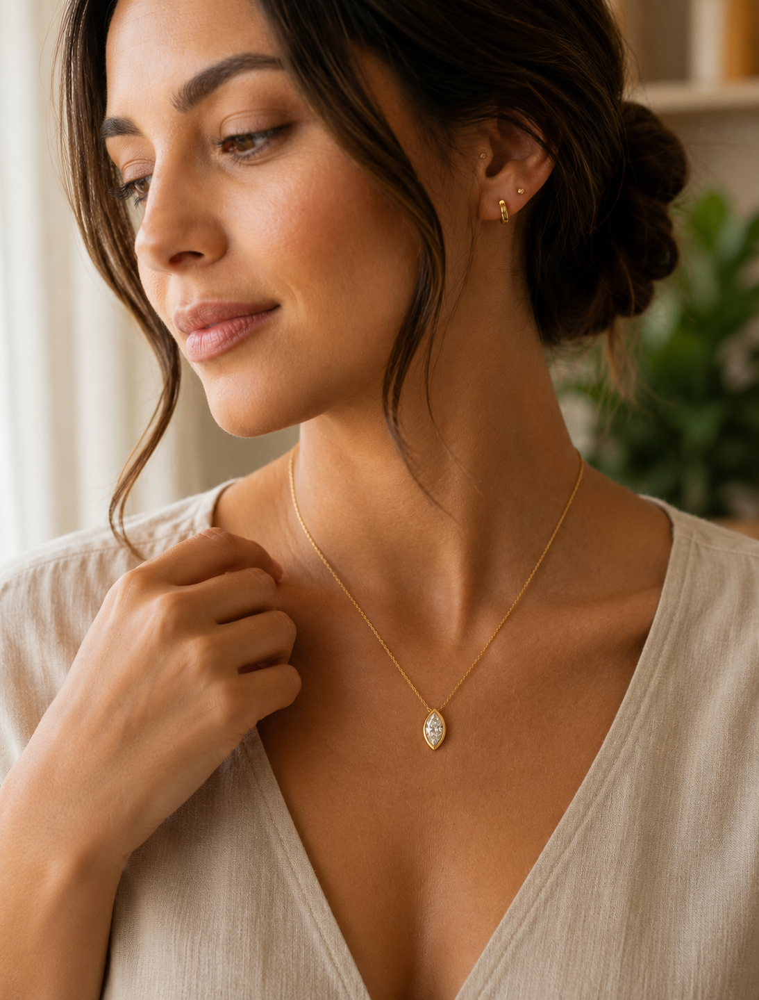 Marquise Bezel Solitaire Diamond Necklace