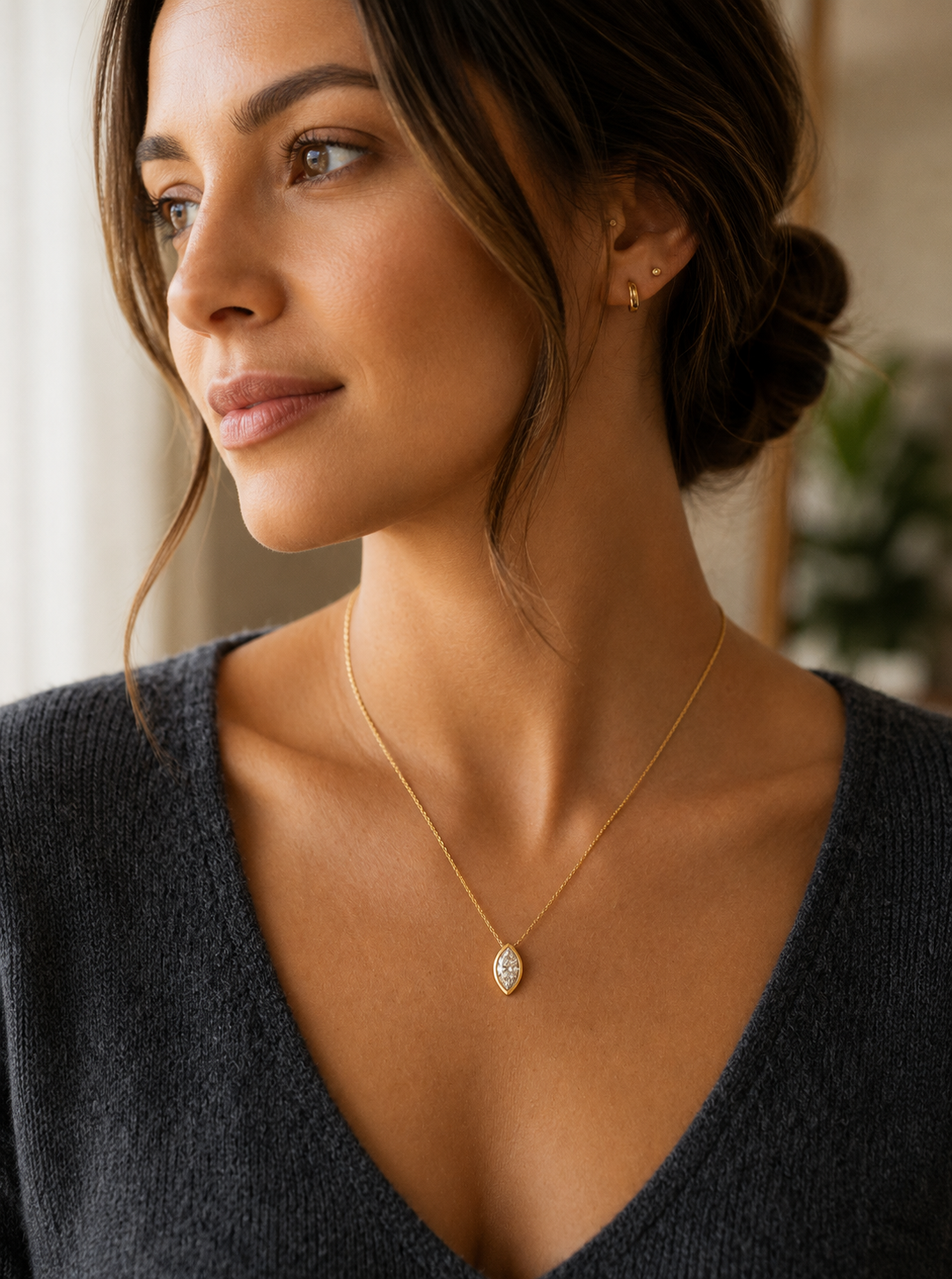 Marquise Bezel Solitaire Diamond Necklace