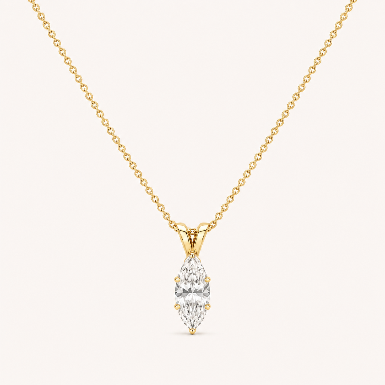 Marquise Solitaire Diamond Necklace in Yellow Gold