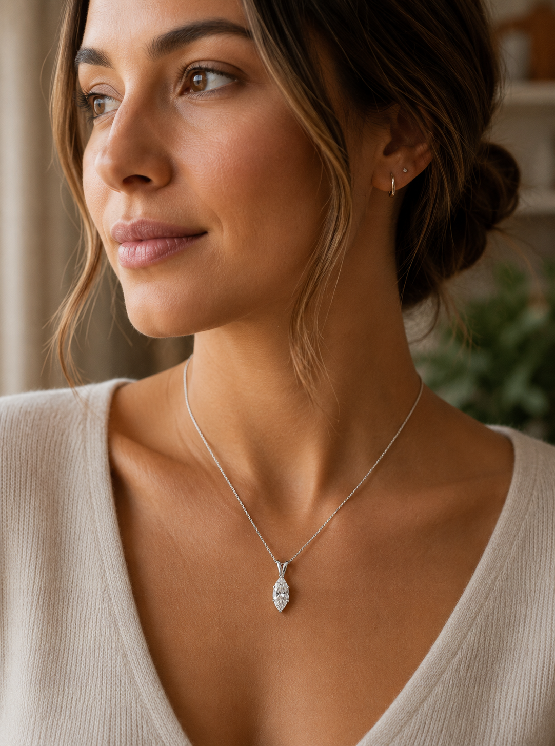 Marquise Solitaire Diamond Necklace
