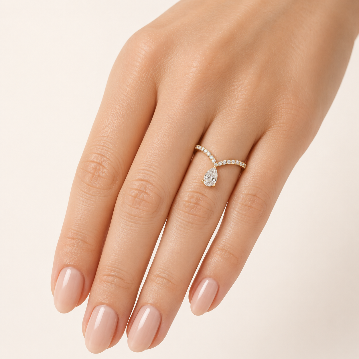 Modern Pear Solitaire Ring worn — profile view