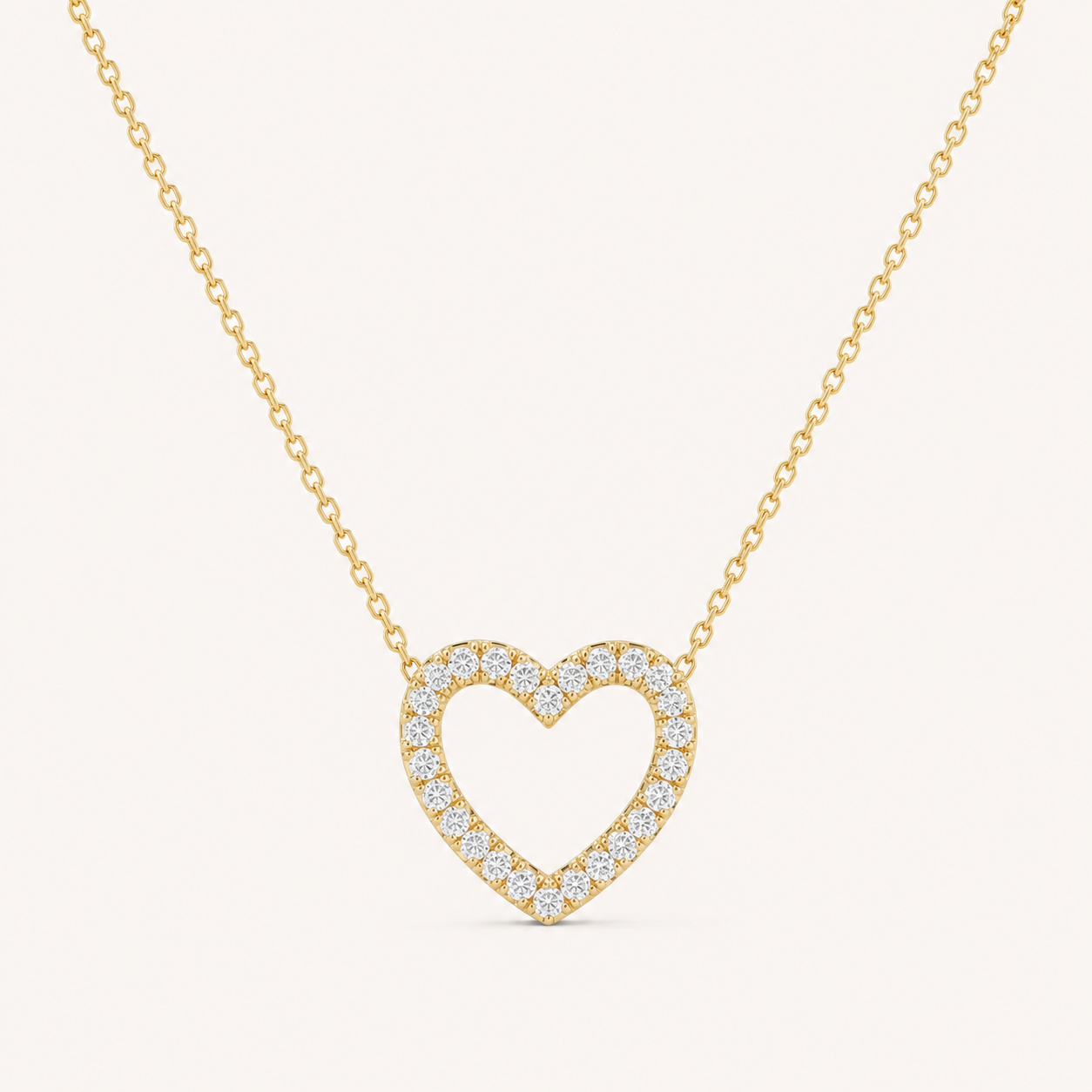 Open Heart Diamond Necklace in Yellow Gold