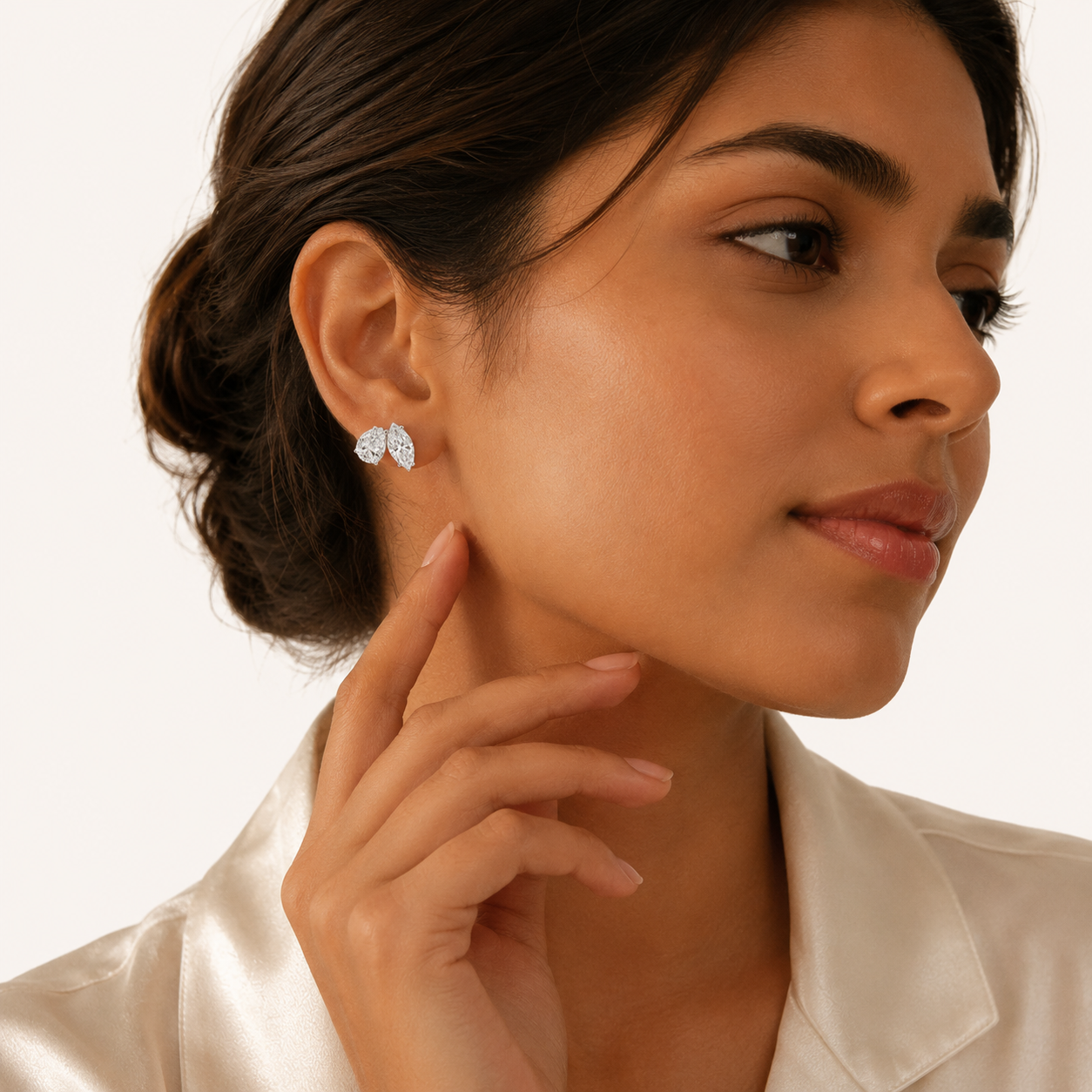 Pear and Marquise Earrings worn — side view