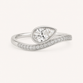 Pear Bezel Pave Band Solitaire Ring in White Gold
