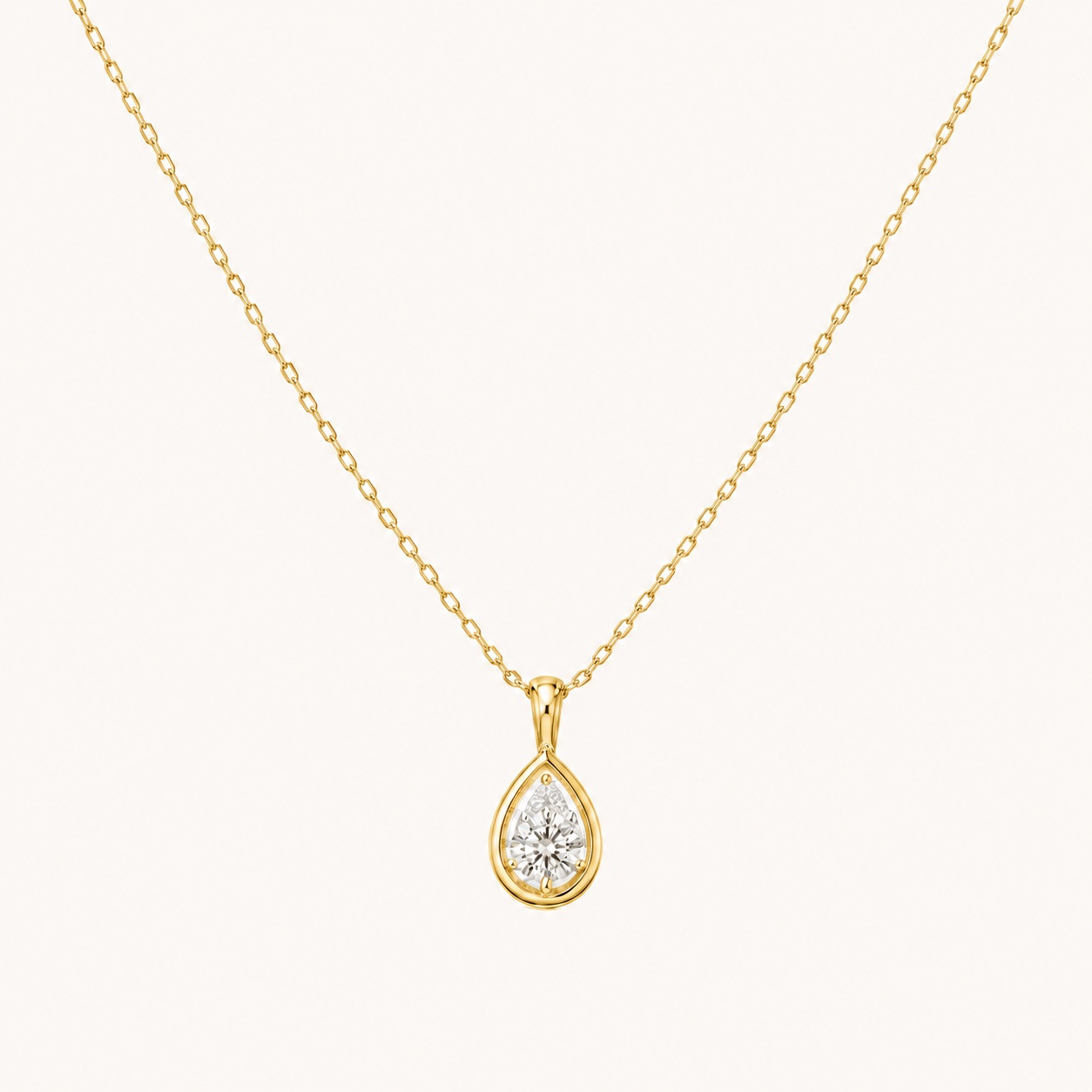 Pear Bezel Solitaire Diamond Necklace in Yellow Gold