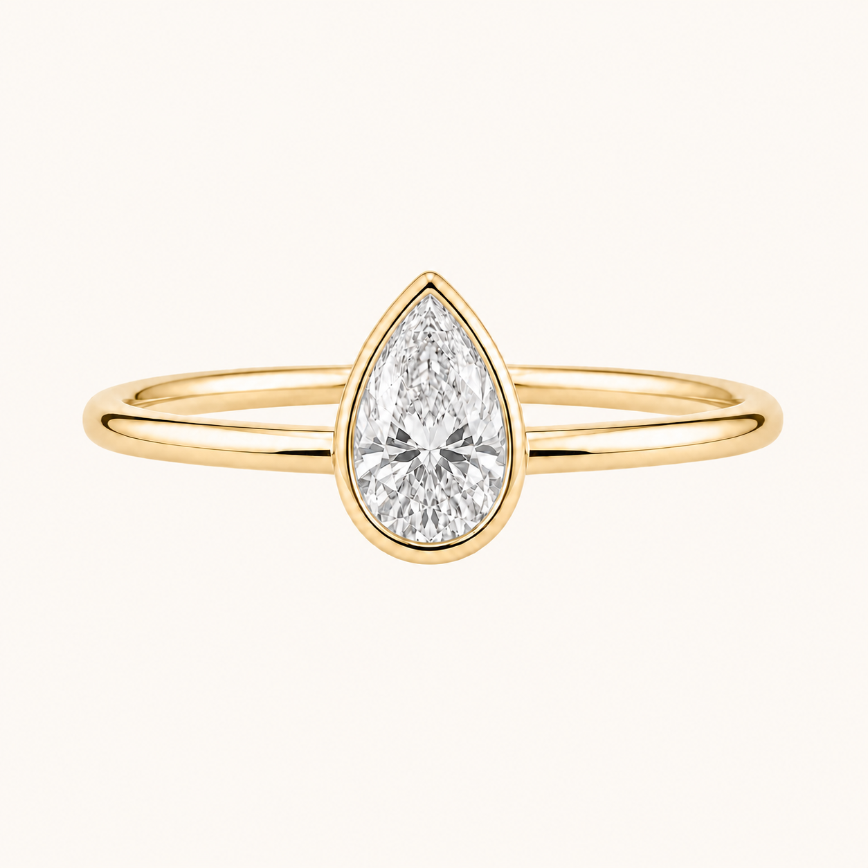 Pear Bezel Solitaire Ring in Yellow Gold