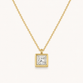 Princess Cut Bezel Solitaire Diamond Necklace in Yellow Gold