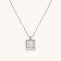 Princess Cut Bezel Solitaire Diamond Necklace in White Gold