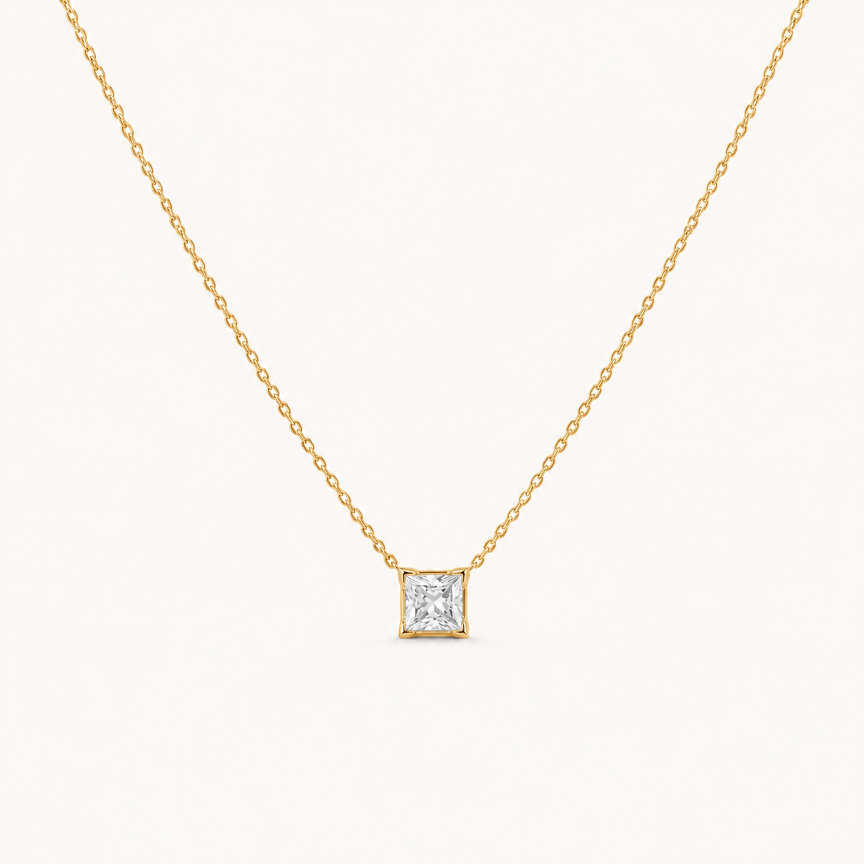 Princess Cut Solitaire Diamond Necklace in Yellow Gold