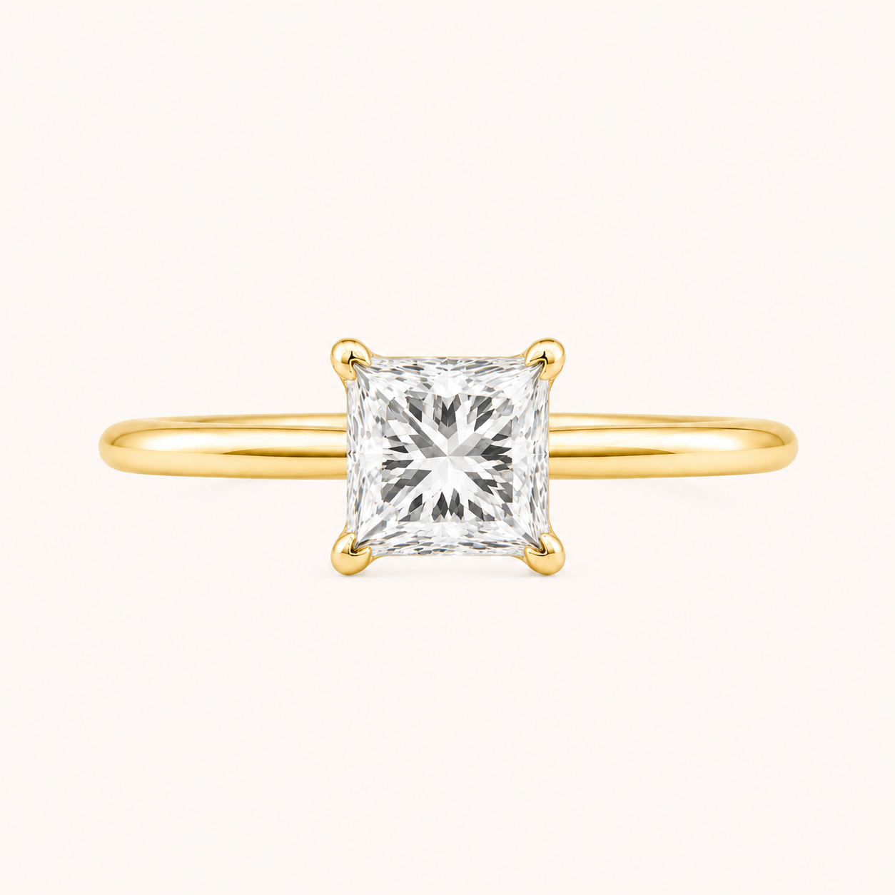Princess Solitaire Diamond Ring in Yellow Gold