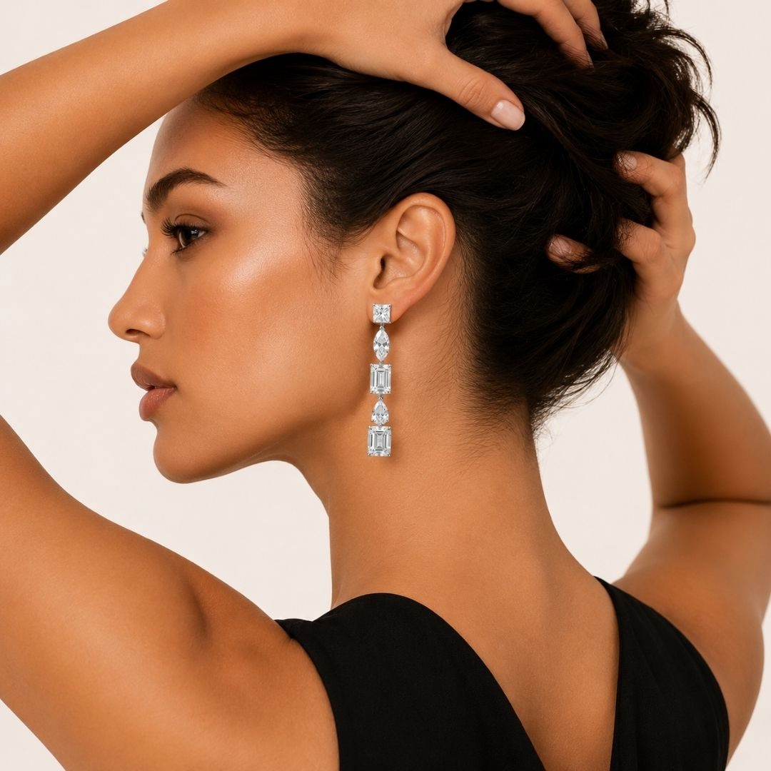 The Prism Elan Earrings — model close-up