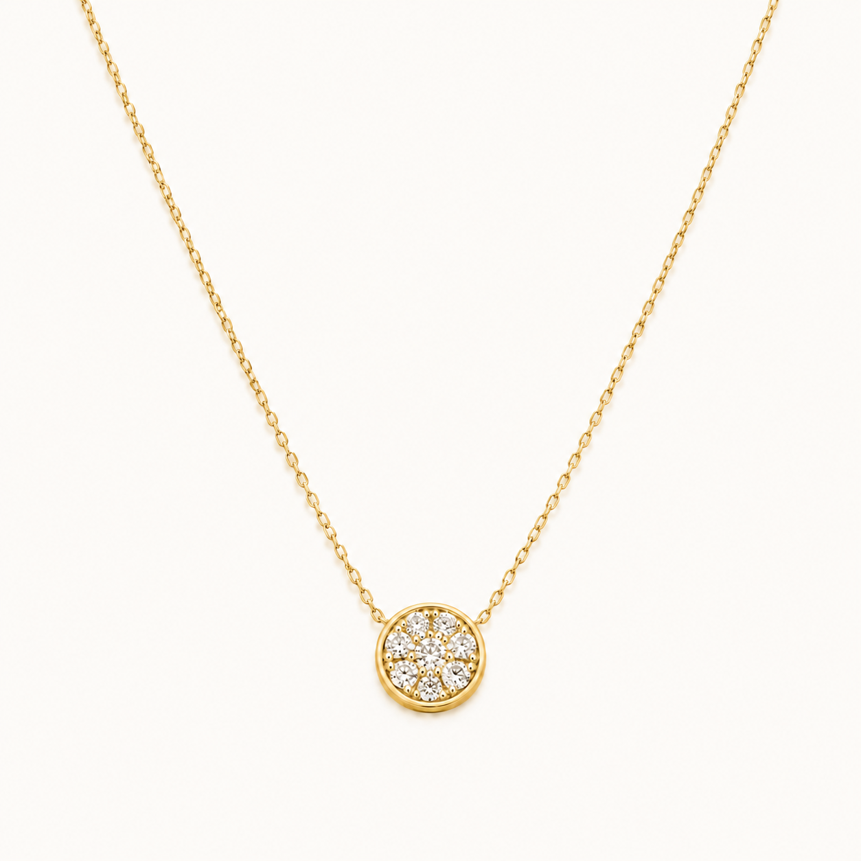 Round Bezel Solitaire Diamond Necklace in Yellow Gold