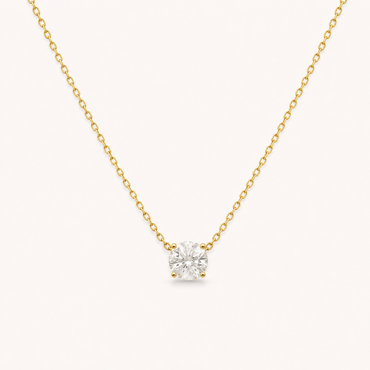 Round Solitaire Diamond Necklace in Yellow Gold