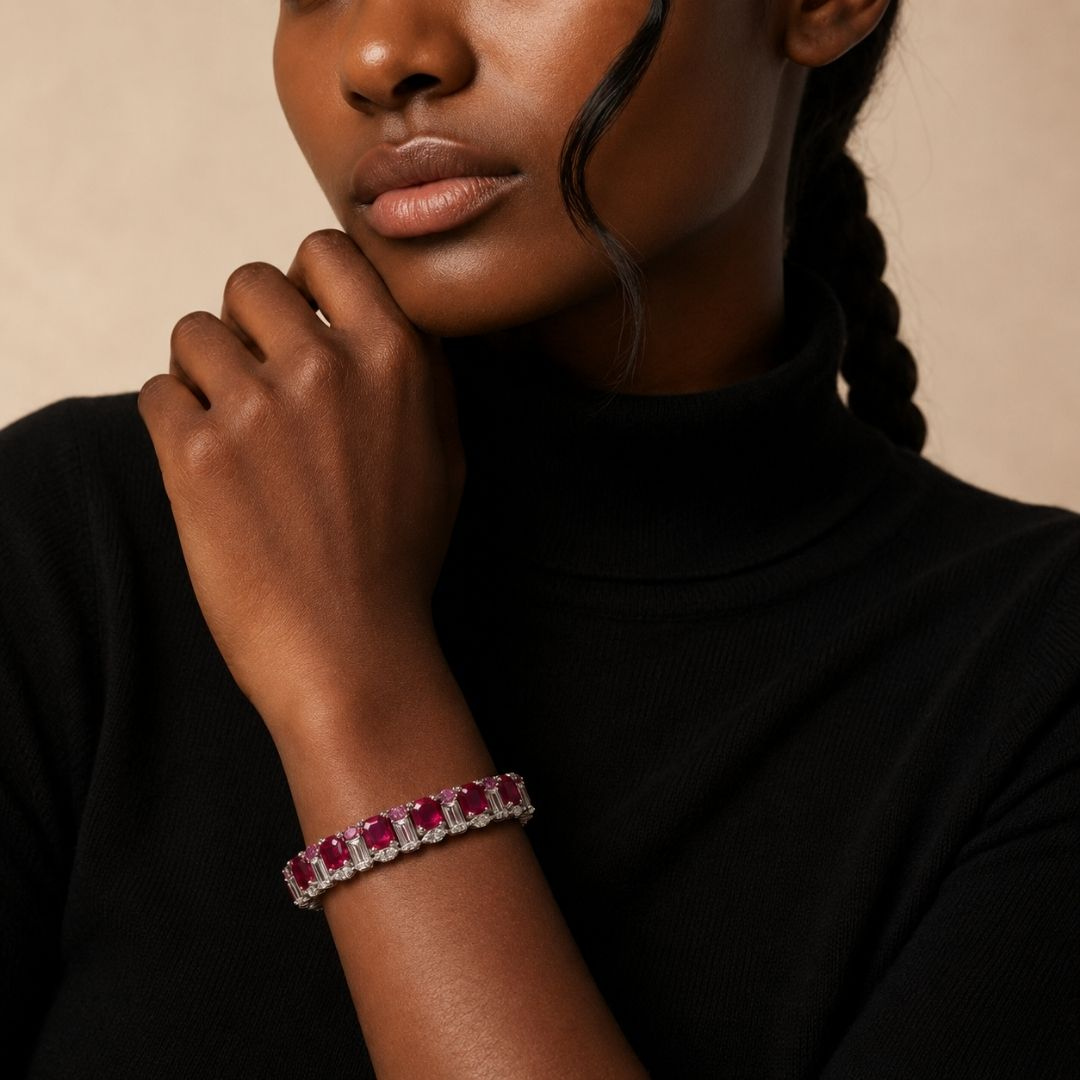 The Ruby Radiance Bracelet — model close-up