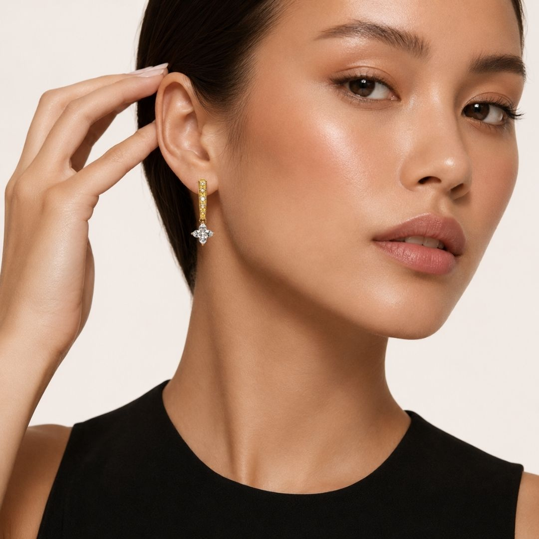 The Solstice Star Drops — model close-up