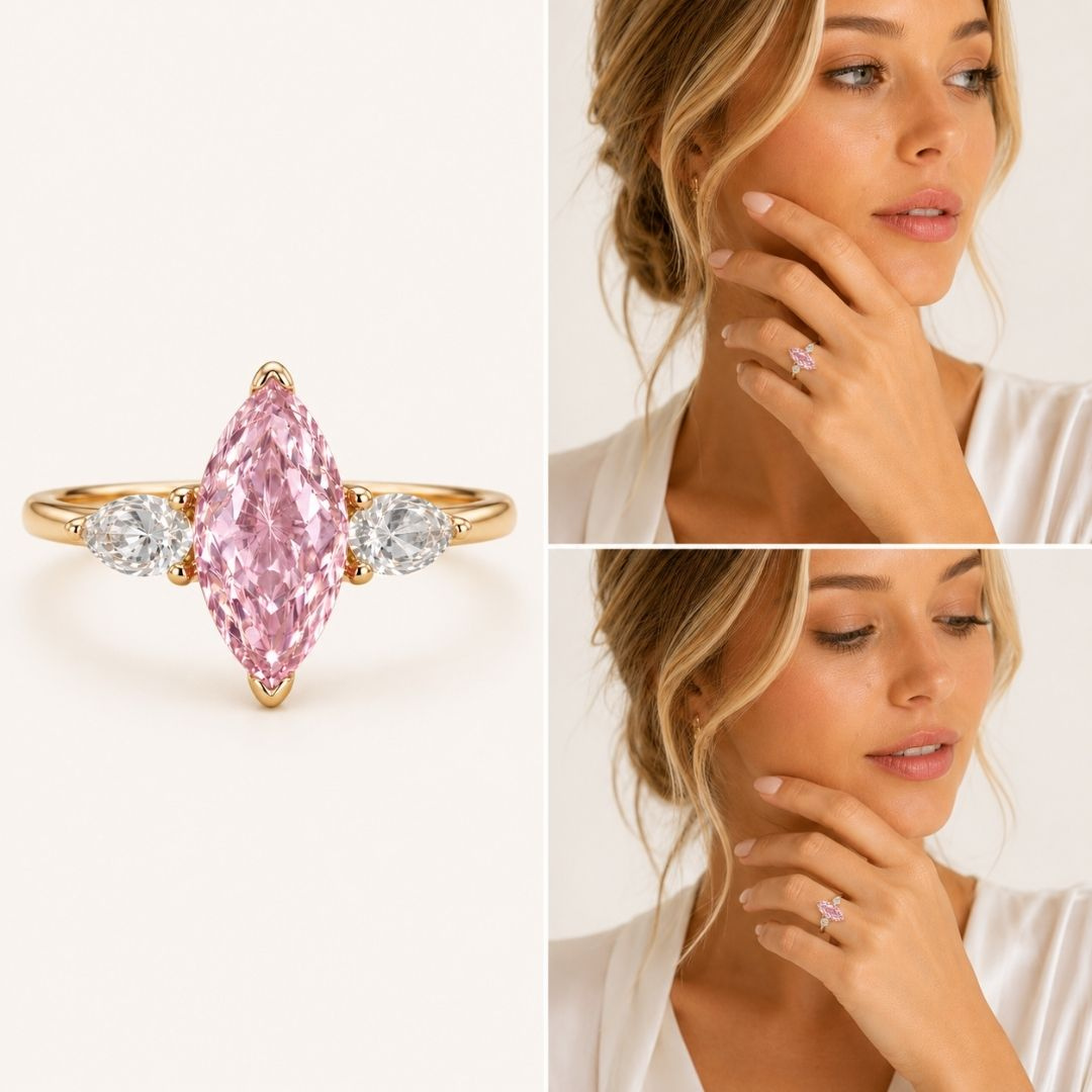The Blush Marquise Ring — model close-up
