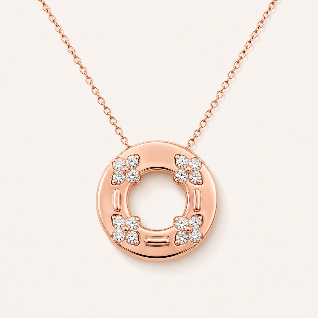 Vintage Flora Charm Necklace in Rose Gold